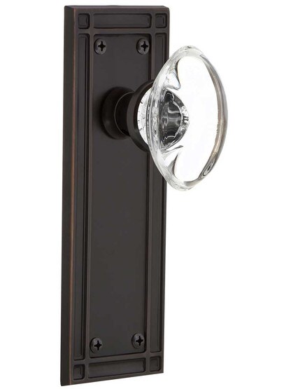 Mission Door Set with Oval Clear-Crystal Glass Knobs in Timeless Bronze.